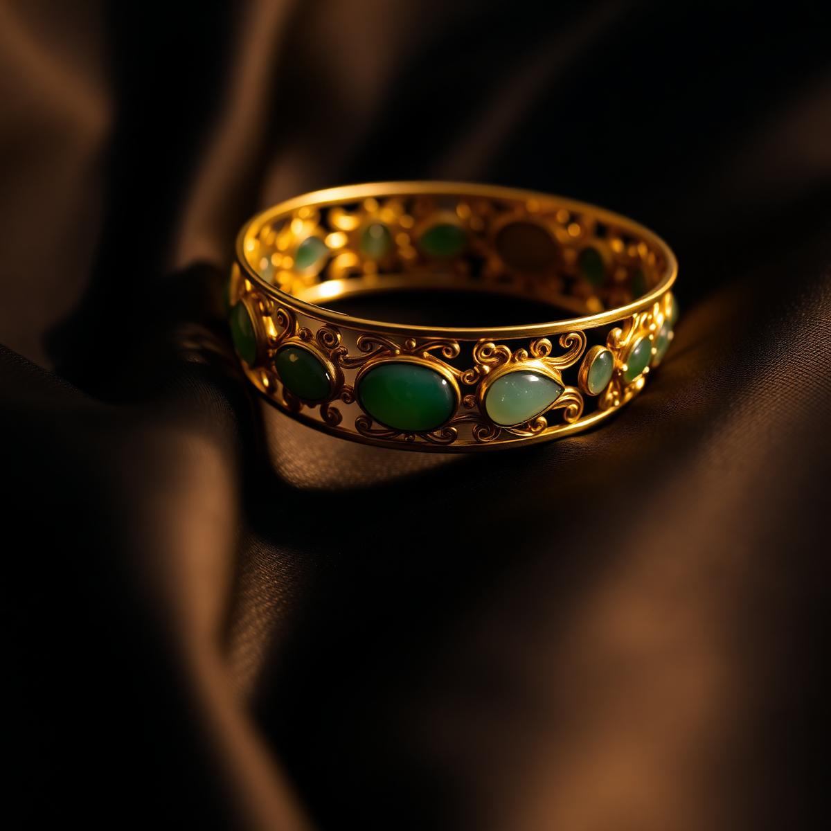 Gilded Bangle with Jade Cabochons